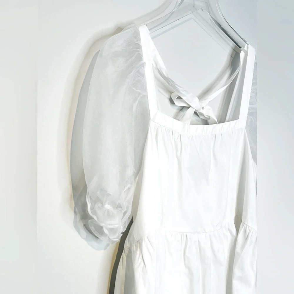 Tuckernuck Pomander Place Tinsley Organza Puff Sleeve White Top Shirt Blouse L - Picture 5 of 12